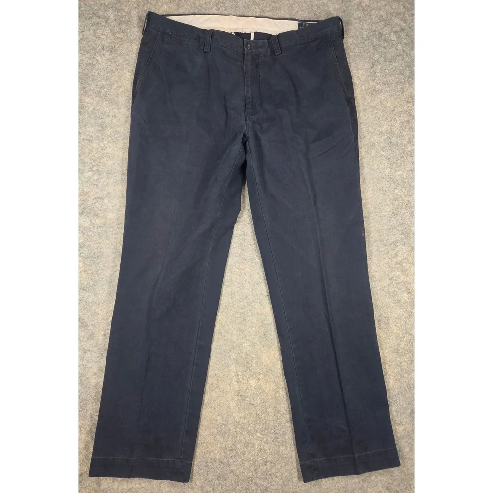 Polo Ralph Lauren Classic Fit Navy Blue Chino Pants Mens 38x32 Flat Front Cotton